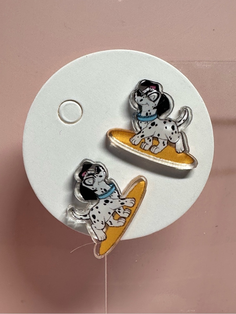 Dalmatian Surf Dog acrylic earrings - White and Yellow
